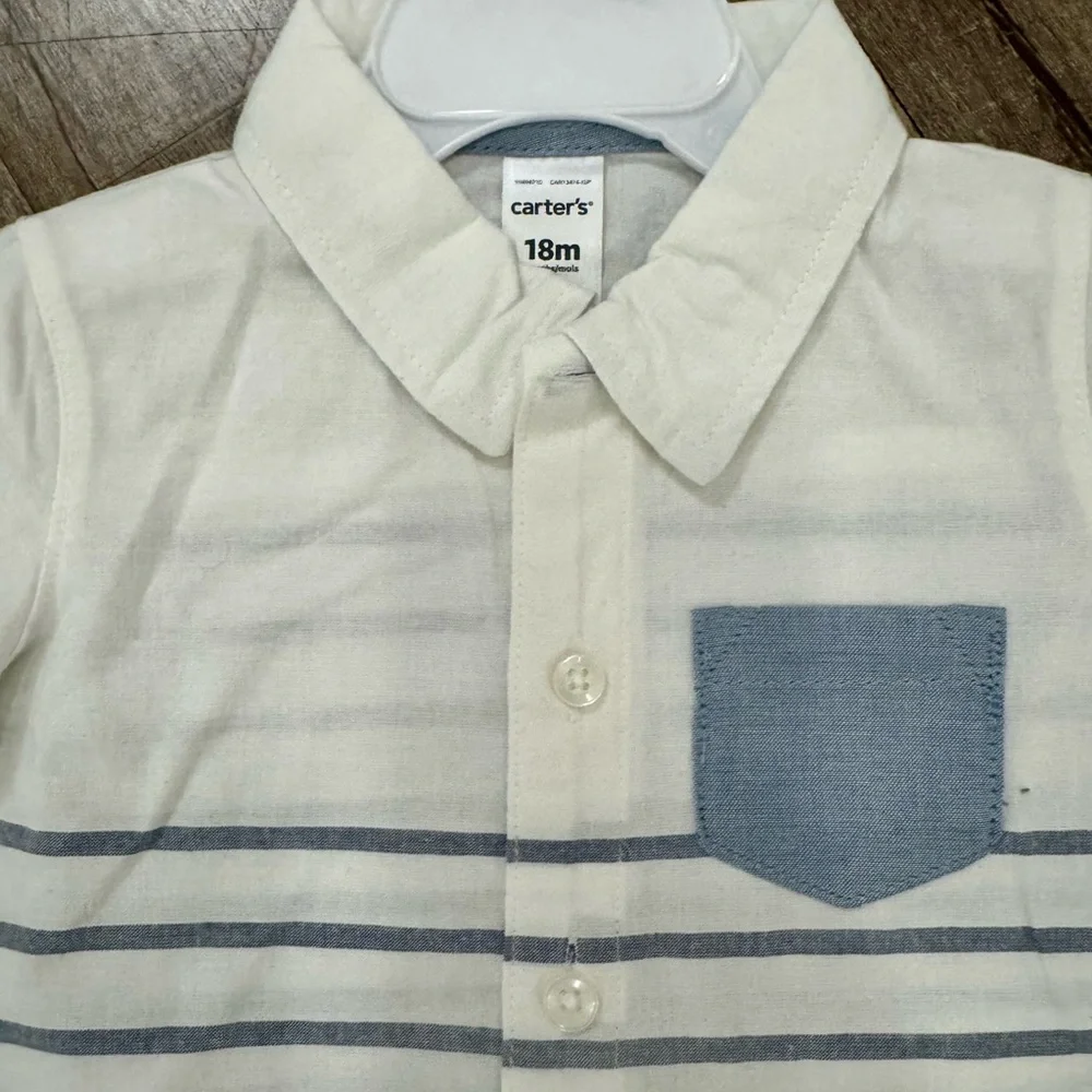 NWT Carter’s Baby Boy Striped Cotton Button Front Romper‎ 18M